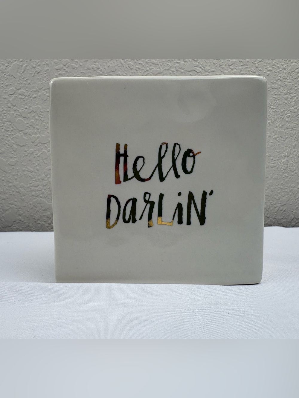 Rae Dunn by Magenta White Ceramic Block Desk Sign